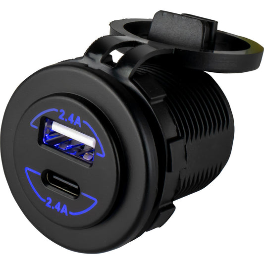 Sea-Dog Round Dual USB USB-C Power Socket
