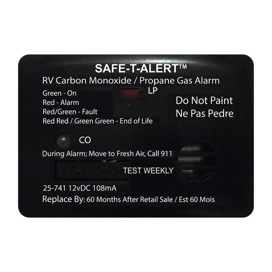 Safe-T-Alert 25 Series Surface Mount Dual Carbon Monoxide/Propane Alarm - 12V Hardwire - Black