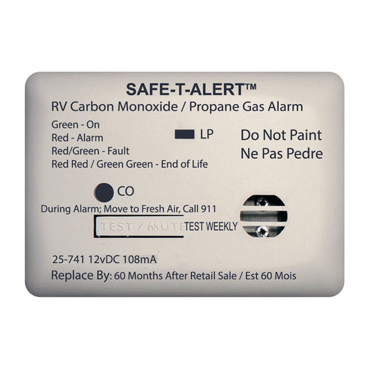 Safe-T-Alert 25 Series Surface Mount Dual Carbon Monoxide/Propane Alarm - 12V Hardwire - White