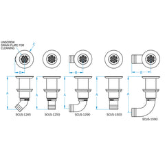 GROCO 1-1/2" Hose Barb Stainless Straight Deck Drain