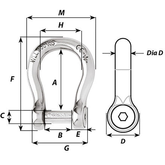 Wichard Self-Locking Allen Head Pin Bow Shackle - 12mm Diameter - 15/32" [1346W]